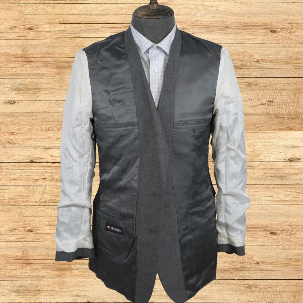 Yves Saint Laurent Vintage 1980s Solid Gray 2-Btn Suit Jacket Made in France YSL